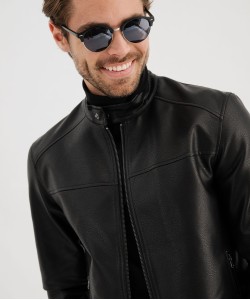 Blouson en cuir imitation avec fermeture zippée homme
